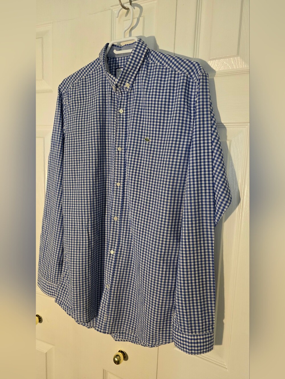 Lacoste Blue Gingham Button-Down Shirt Men's Large | Classic Cotton Stretch Prep